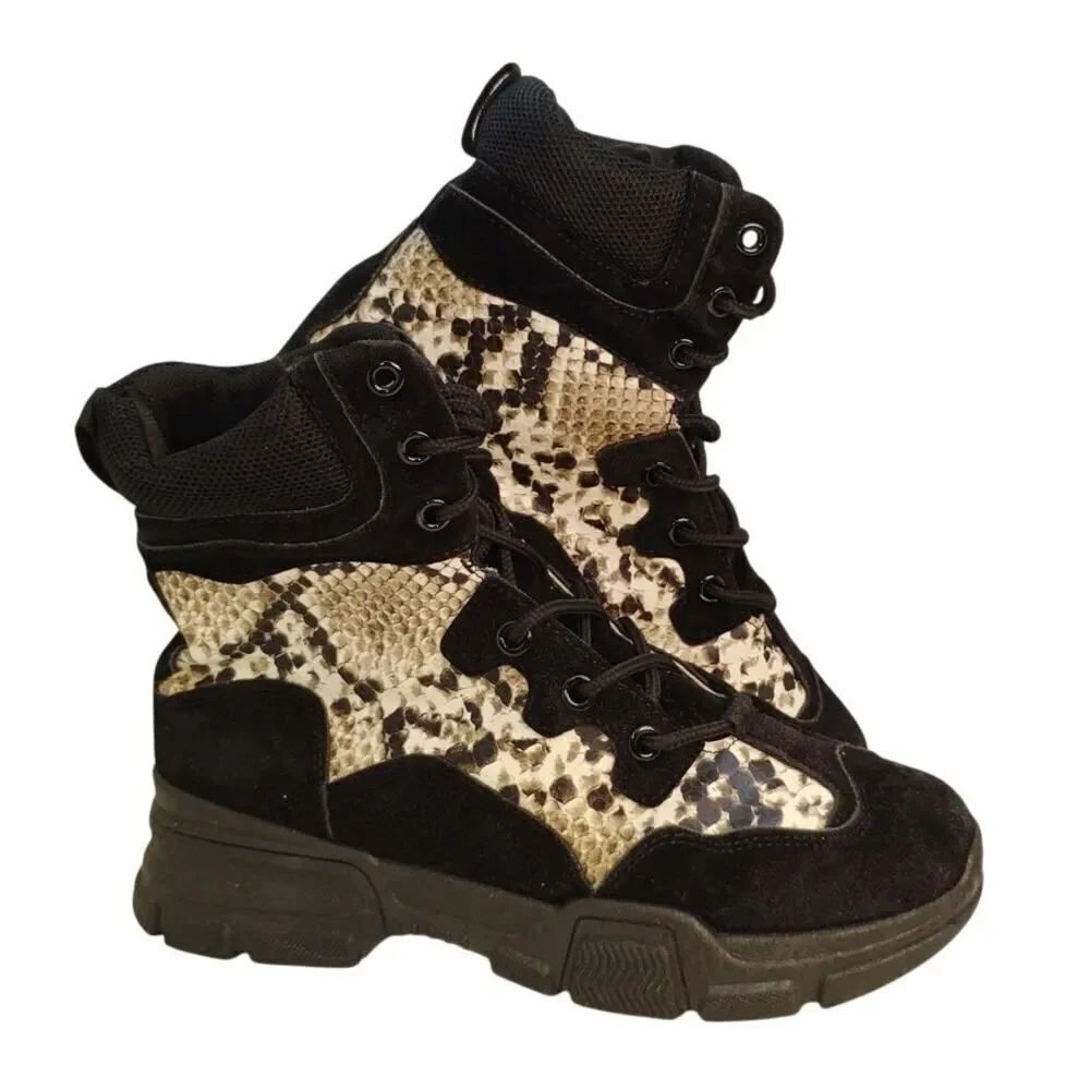 Yoki Women's Faux Snakeskin & Suede Combat Boots - Size 7